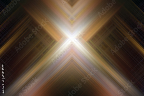 Perfectly crossed straight light beams connecting in a center abstract background
