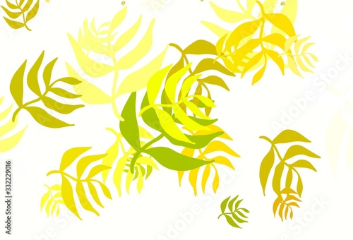 Light Green, Yellow vector doodle background with leaves.