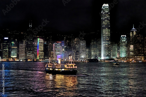 Hong Kong bay and night skyline photo