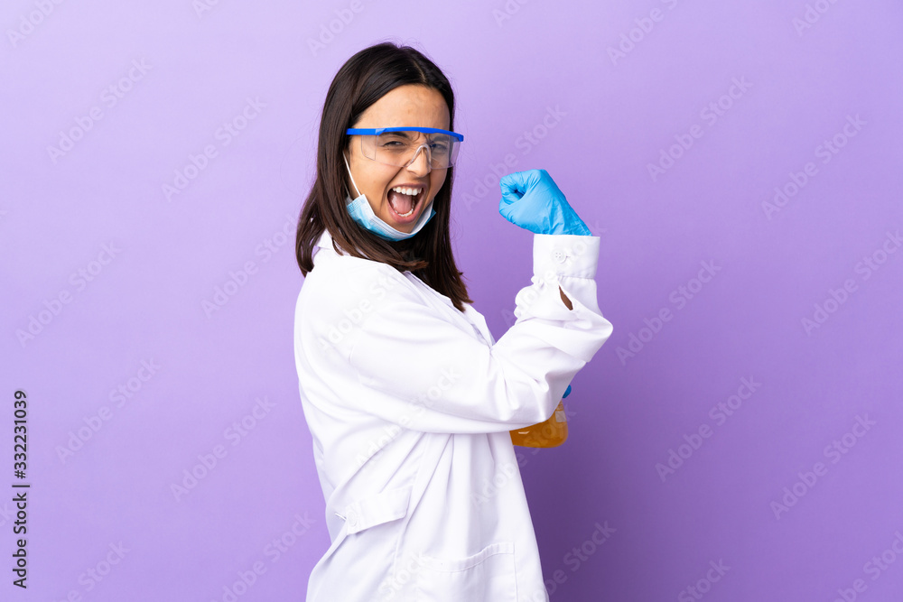 Scientist woman investigating a vaccine to cure coronavirus disease celebrating a victory Scientist woman investigating a vaccine to cure coronavirus disease celebrating a victory