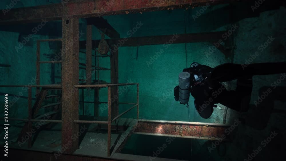 underwater, scuba diving, rebreather, cave diver, flooded mine