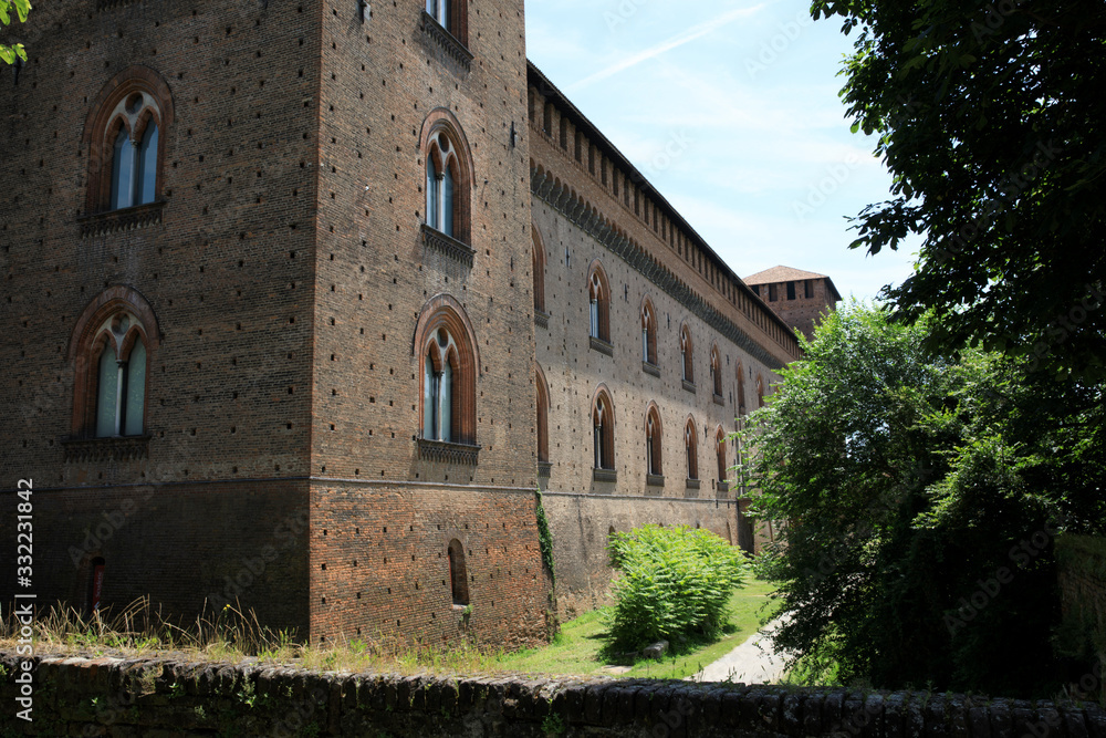 Pavia (PV), Italy - June 09, 2018: The Castello Visconteo, Visconti castle, Pavia, Lombardy, Italy