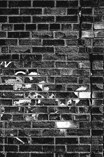 Distress old brick wall texture. Black and white grunge background.