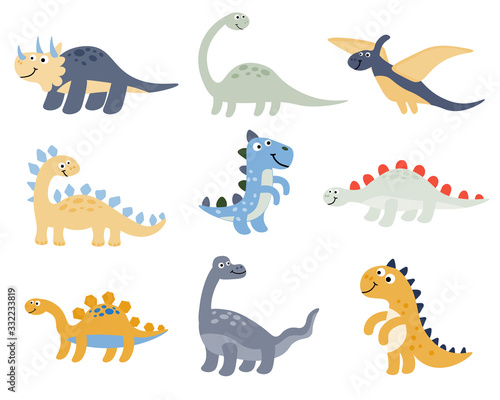 Cute dinosaur in flat style isolated on white background. Vector illustration. 