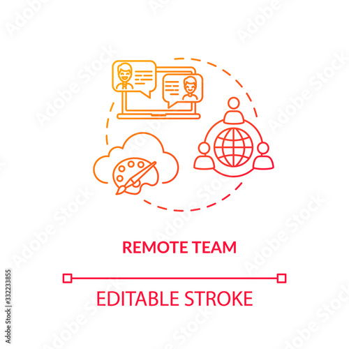 Remote team, distant workers concept icon. Creative freelance, coworking type idea thin line illustration. Designers project work, online communication. Vector isolated outline RGB color drawing