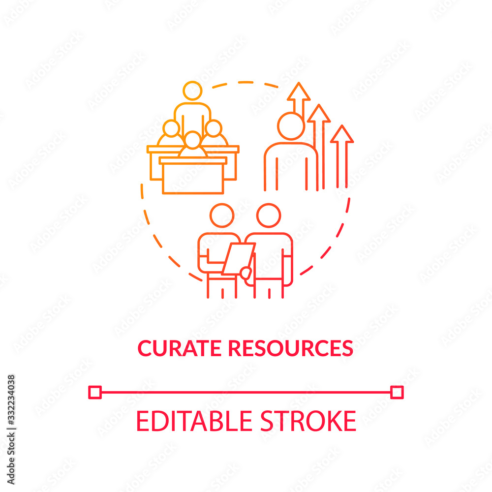 Creative agency resource curation concept icon. HR management and professional growth idea thin line illustration. Workshop staff education. Vector isolated outline RGB color drawing