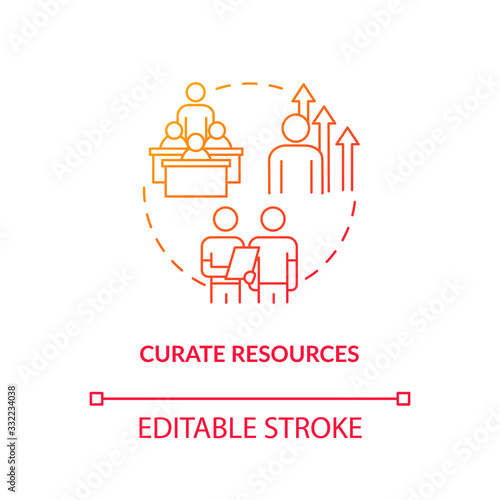 Fototapeta Naklejka Na Ścianę i Meble -  Creative agency resource curation concept icon. HR management and professional growth idea thin line illustration. Workshop staff education. Vector isolated outline RGB color drawing