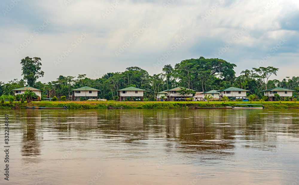The millennial community village of Playas de Cuyabeno along the Cuyabeno and Aguarico river, Amazon Rainforest, Ecuador.