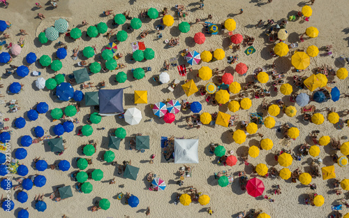 Aerial close up of a crowded beach in Rio de Janeiro Brazil photo