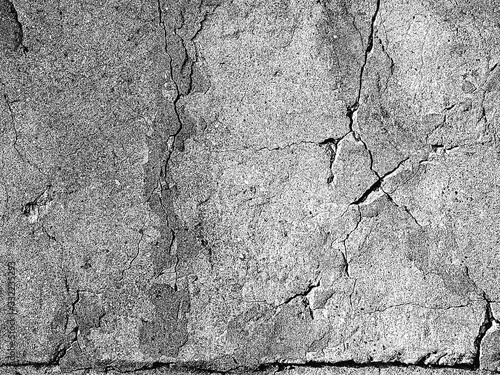 Distress old cracked concrete vector texture. EPS8 illustration. Black and white grunge background.