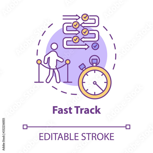 Airport fast track concept icon. Airline VIP pass, flight luxury class idea thin line illustration. Passport control queues avoiding. Vector isolated outline RGB color drawing. Editable stroke