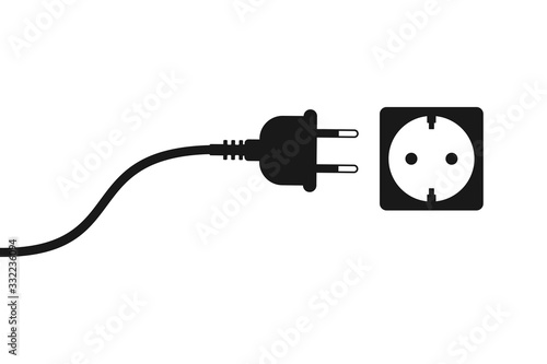 Electric socket with a plug. Concept of 404 error connection. Electric plug icon and outlet socket unplugged. cable of energy disconnect, vector Illustration