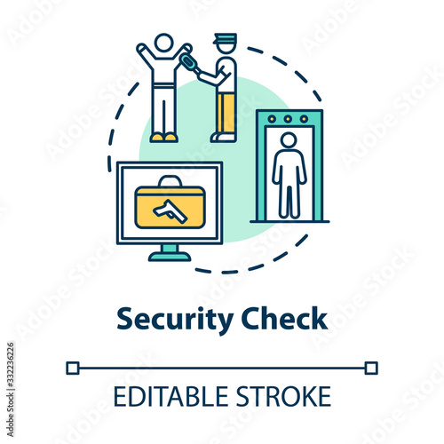 Airport security check concept icon. Passengers and luggage scanning idea thin line illustration. Airline checkpoint. Metal detector. Vector isolated outline RGB color drawing. Editable stroke