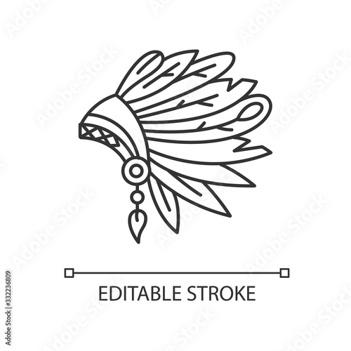 Native Indian American chief hat pixel perfect linear icon. Antique head wear. Thin line customizable illustration. Contour symbol. Vector isolated outline drawing. Editable stroke illustration