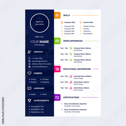 cv design template with line icons