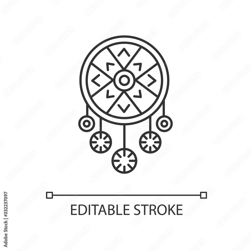 Boho style dreamcatcher pixel perfect linear icon. Native American mystic symbol. Thin line customizable illustration. Contour symbol. Vector isolated outline drawing. Editable stroke illustration