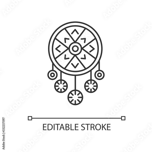 Boho style dreamcatcher pixel perfect linear icon. Native American mystic symbol. Thin line customizable illustration. Contour symbol. Vector isolated outline drawing. Editable stroke illustration