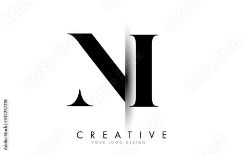 NI N I Letter Logo with Creative Shadow Cut Design.