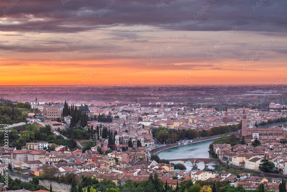 Sunrise aerial view of Verona. Veneto/Italy