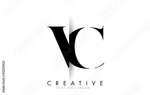 VC V C Letter Logo with Creative Shadow Cut Design.