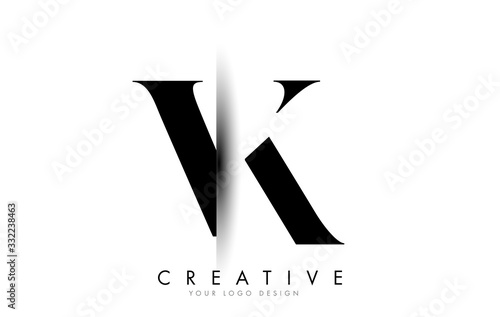 VK V K Letter Logo with Creative Shadow Cut Design.