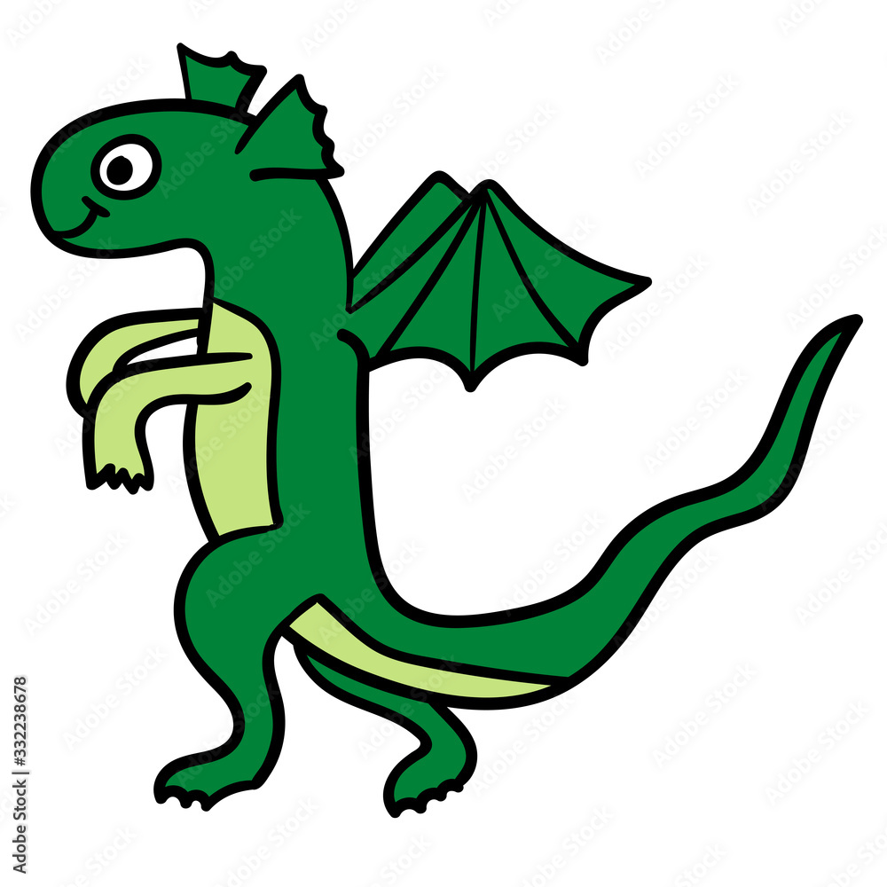 Cute cartoon doodle linear smiling dragon walking isolated on white background. Vector illustration. Cute cartoon doodle linear smiling dragon walking isolated on white background. Vector illustration.