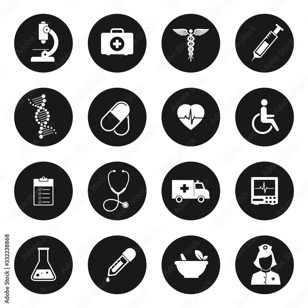 medical icons set isolated on white background, vector Illustration
