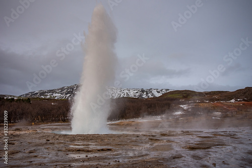 Famous sulfur geysir Strokkur in Iceland 