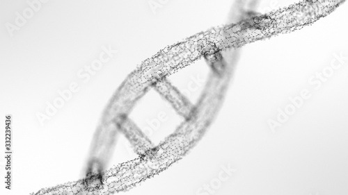 Fototapeta Naklejka Na Ścianę i Meble -  3D illustration. Human DNA from a 3D grid. Plexus effect. Hereditary disease. Research of generations and heredity. Black and white illustration.