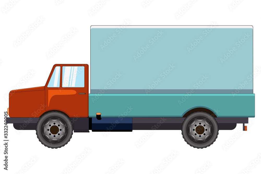 Small truck for transportation of products. Vector image flat isolated on white background.