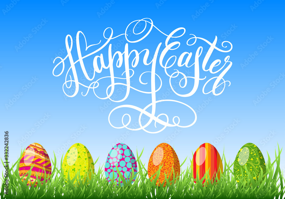 Happy Easter egg calligraphic greeting card