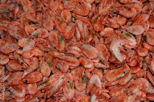 Frozen prawns. Seafood. Raw shrimp. Lots of seafood