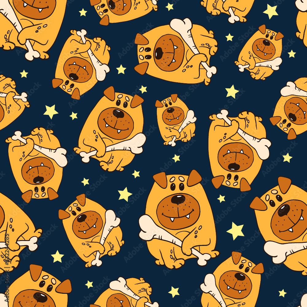 Obraz premium Dark blue seamless pattern with dogs