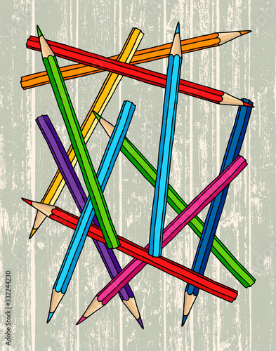 Crayon pencils over wood illustration