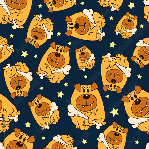 Dark blue seamless pattern with dogs