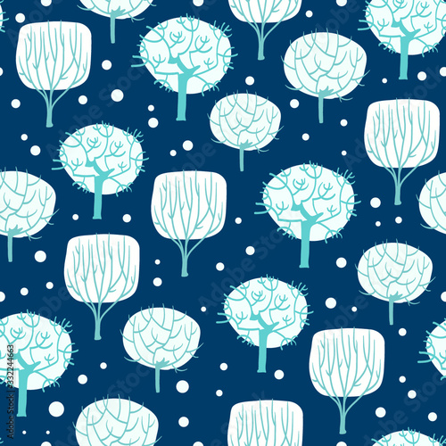 Seamless pattern with winter trees 