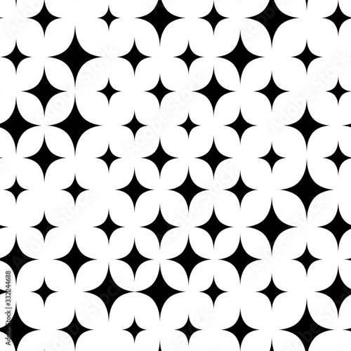 Vector seamless pattern random size stars Isolated on white background. Endless stars shining, sparkling, glowing and twinkling. Abstract texture with sparks. Repeating design with sparks silhouette 