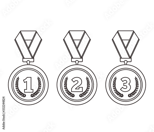 Line art medals isolated set collection. Vector flat graphic cartoon illustration design