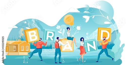 People Holding Blocks with Letters for Brand Word