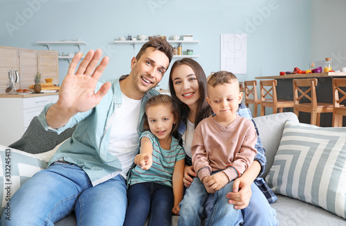 Young family having video c...