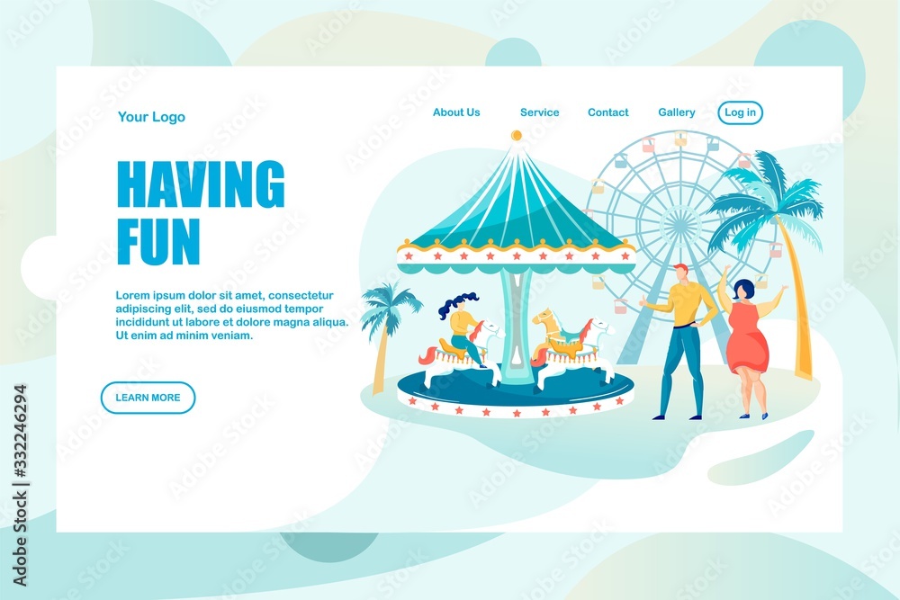 Naklejka premium Happy Family Fun at Amusement Park Landing Page