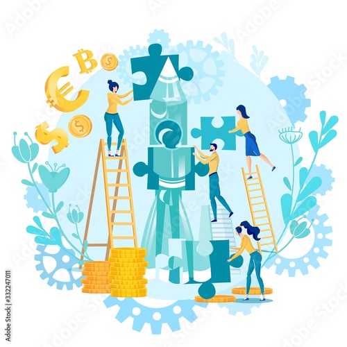 Team Picks Business Idea Together, Vector Cartoon.