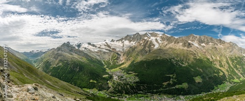 Saas-Fee village in Switzerland surrounded by majestic Alps