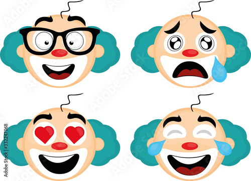 Vector illustration of expressions of a clown cartoon