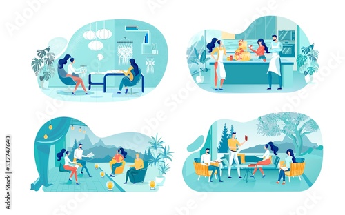 Rest with Friends Flat Vector Illustrations Set