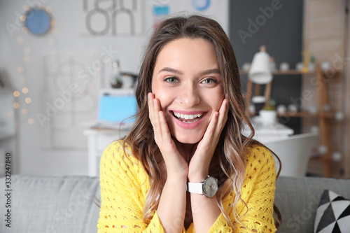 Young woman using video cha...
