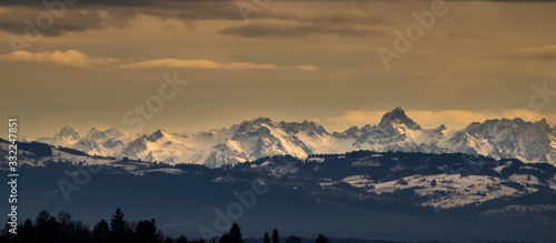 Bodensee lake with Alps mountains in the background. View from Lindau in Germany.