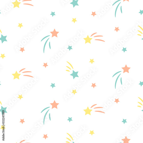 Star sky cute seamless vector pattern background mint and yellow neutral color shapes.