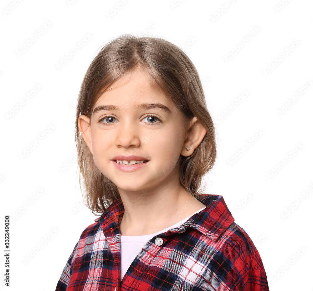 Happy little girl with healthy teeth on white background Happy little girl with healthy teeth on white background