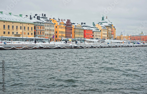 Waterfront of the Old City in Stockholm in winter